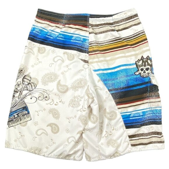 Micros Board Shorts Swim Bathing Suit Mens size 33 White Blue Skull Paisley - Picture 2 of 8